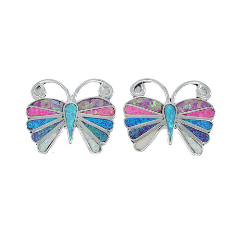 Multicolor Opal Inlay Zuni Butterfly Sterling Silver Post Earrings X10061